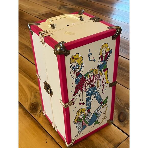 Vintage Jem & The Rockers Wood Doll Storage Case Holder Pink White W/ Handle - Picture 1 of 9